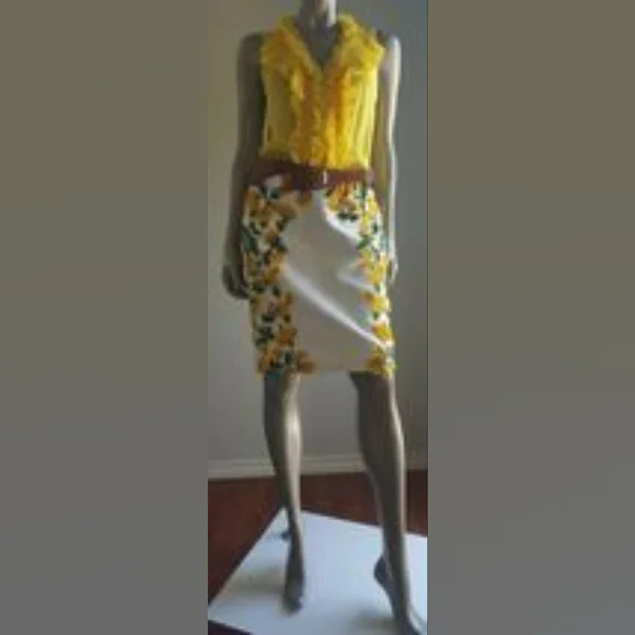 $3.600 NEW OSCAR DE LA RENTA STUNNING FLORAL SILK EMBROD RUNWAY SKIRT US 10
